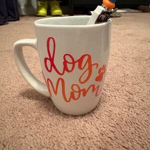 Source Unknown White Mug with Red and Orange 'Dog Mom' Design